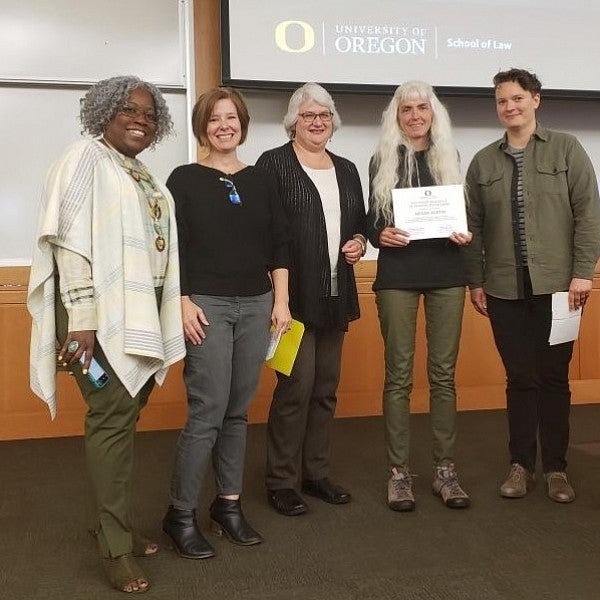 Megan Austin being presented with the 2019 Faculty Excellence in Universal Design Award